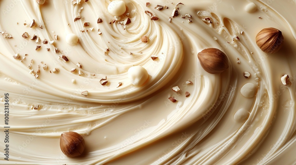 Aufkleber close-up image of a cream swirl with nuts placed on top and bottom