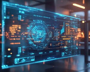 Fototapeta premium Digital transformation in an office with holographic tools automating workflows Futuristic Hologram Minimalist