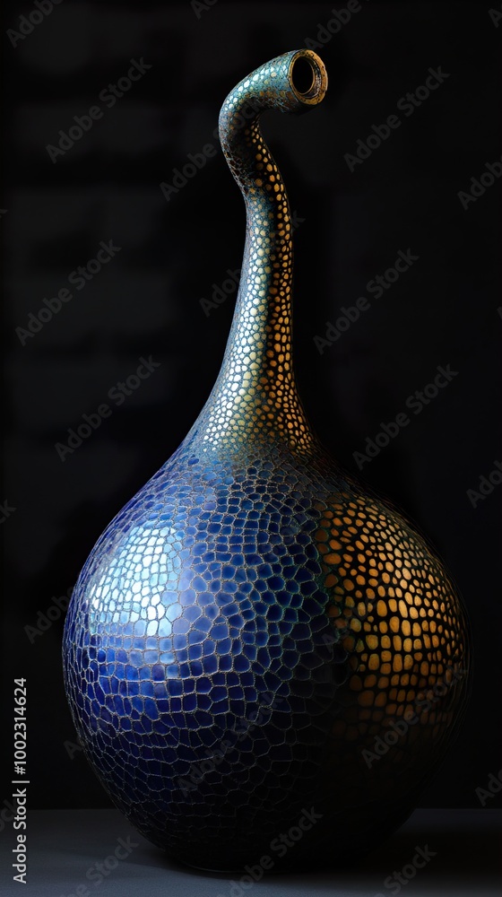 Sticker Blue and Gold Ceramic Vase with Textured Surface