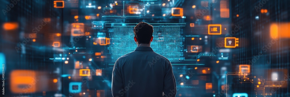 Leinwandbilder a cybersecurity expert analyzes glowing encrypted codes and firewalls in a virtual data space at nig