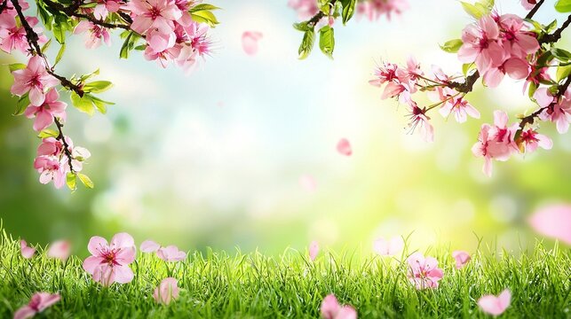  A meadow dotted with vibrant pink blooms against a serene blue sky filled with fluffy white cloud formations