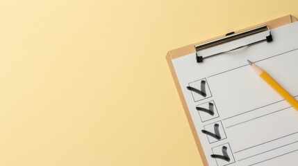 Minimalist design, pale yellow background, pencil and checklist in the corner, ample copy space.