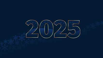 New year 2025 background. Gold digits 2025 and blue snowflakes on navy backdrop