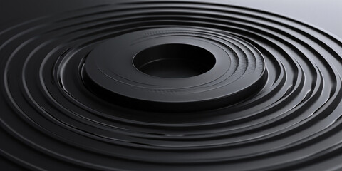 Minimalist Background with Embossed Circle. Black Surface with Raised 3D Shape. 