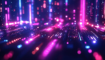 Obraz premium Holiday party with glowing digital invitations and futuristic neon decorations Futuristic Neon High Detail