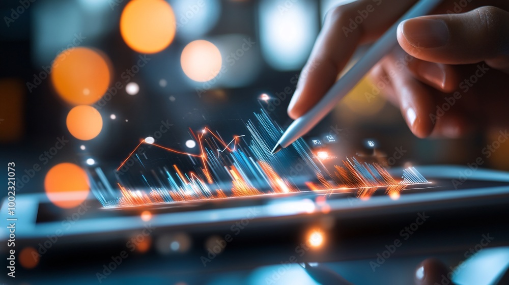 Aufkleber consultant using stylus on tablet for data visualization