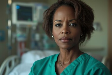 Close-up Portrait of a Female Nurse in a Hospital Room