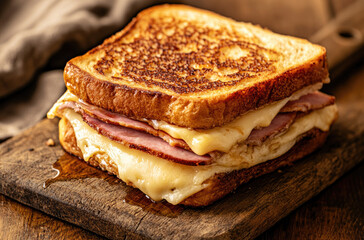 Classic French Toast Sandwich with Ham and Cheese for a Breakfast Delight