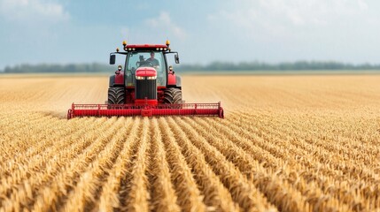 Obraz premium Tractor Harvesting Field in Golden Wheat Landscape