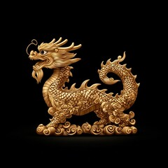 Fototapeta premium Golden dragon statue on black background