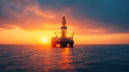 Obraz premium Offshore Oil Rig at Sunset with Dramatic Sky