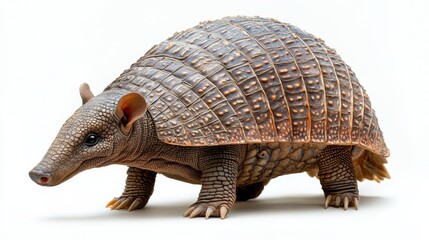 Fototapeta premium Close-Up of an Armored Armadillo on a Plain Background, Showcasing Its Unique Shell