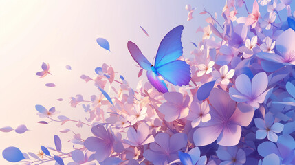 Naklejka premium exuding a small and fresh aesthetic with glassy texture details, mid-air flight, accompanied by additional floating butterflies and scattered petals, perfect for high-definition mobile phone wallpaper