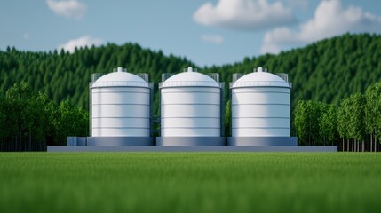 Industrial Storage Tanks in Green Landscape