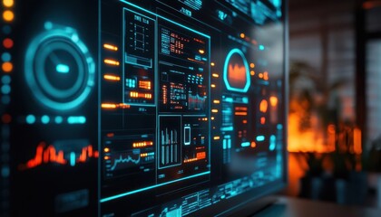 Fototapeta premium Smart devices in a futuristic home setup, with holographic controls and neon lighting Futuristic Minimalist High Detail