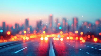 Obraz premium Blurry Cityscape at Dusk with Colorful Background Lights