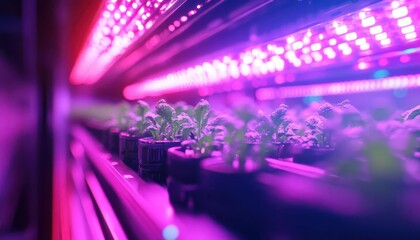 Sustainable farming with futuristic vertical farms glowing with neon grow lights  Futuristic  Eco-Friendly  High Detail