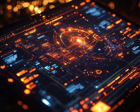 Travel itinerary projected on a holographic tablet, with glowing digital notes and maps  Futuristic  Hologram  Minimalist