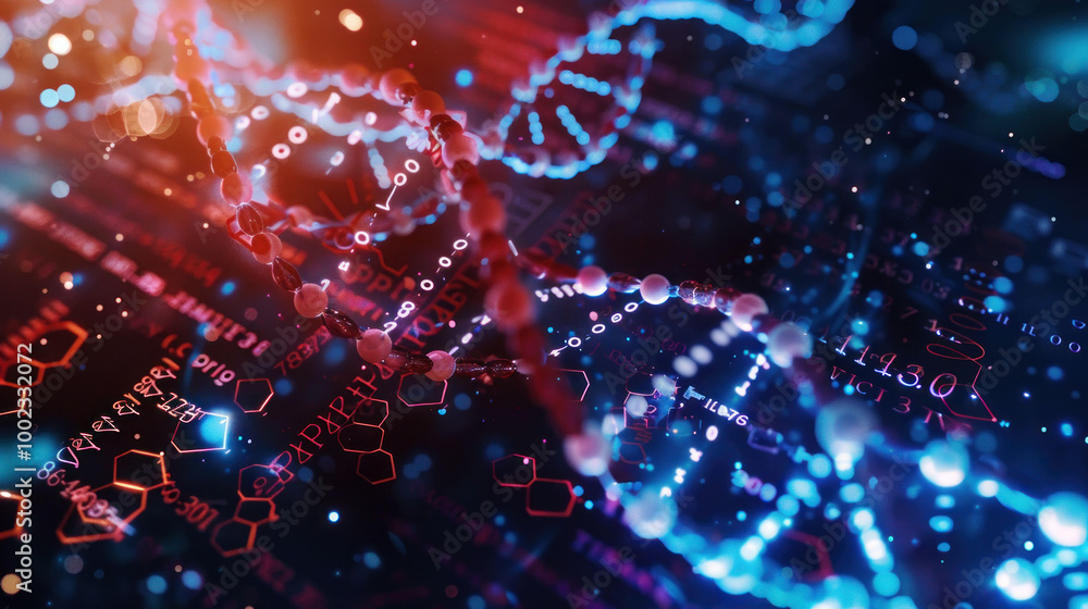 Poster image showcases vibrant representation of dna strands intertwined with digital elements, symbolizing