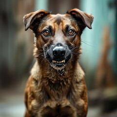 profile of an angry dog, scraping and drooling, ready to pounce at any minute