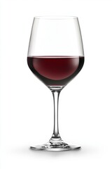 A Clear Glass of Red Wine Elegantly Displayed on a White Background