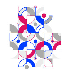 Abstract geometric artistic vector background, Bauhaus style wallpaper with circles triangles and lines, pattern artwork geometrical abstraction.