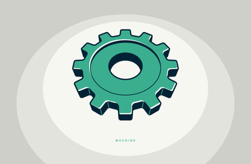Engineering machine concept poster, gears and cogs vector icon style poster, effective automation.