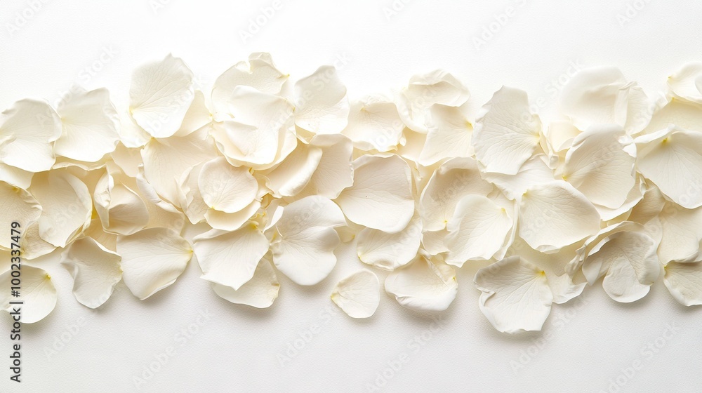 Poster a picture featuring an array of white blossoms positioned on a white background, with one flower cen