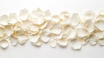   A picture featuring an array of white blossoms positioned on a white background, with one flower centrally located in both the foreground and background