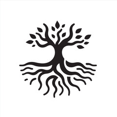 Stylish Black Tree Silhouette on a White Background: An Eye-Catching Vector Icon for Nature-Themed Designs, Environmental Awareness, and Artistic Projects