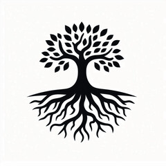 Chic Black Tree Silhouette Icon on White: Ideal for Graphic Designers Seeking Nature-Inspired Elements for Logo Design, Branding, and Environmental Projects