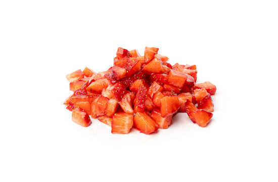 Strawberry pieces isolated, red berry cut set, fresh strawberries slices, summer food ingredient