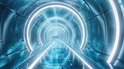 Futuristic digital technology background with a glowing circular tunnel.