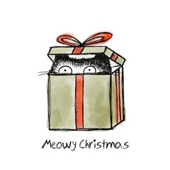 Funny Christmas cats illustration banner with holiday decorations. Xmas greeting cards