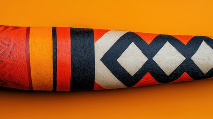 Vibrant Tribal Patterns on Artistic Wooden Piece