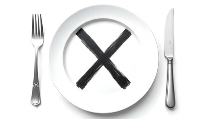 Fasting or diet represented by a crossed out plate with knife and fork