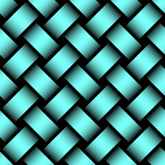 Cian gradient geometric 3d texture. Abstract weaving vector seamless pattern.