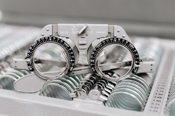 Close-up of glasses for vision testing and lens fitting. An excellent image to illustrate the...