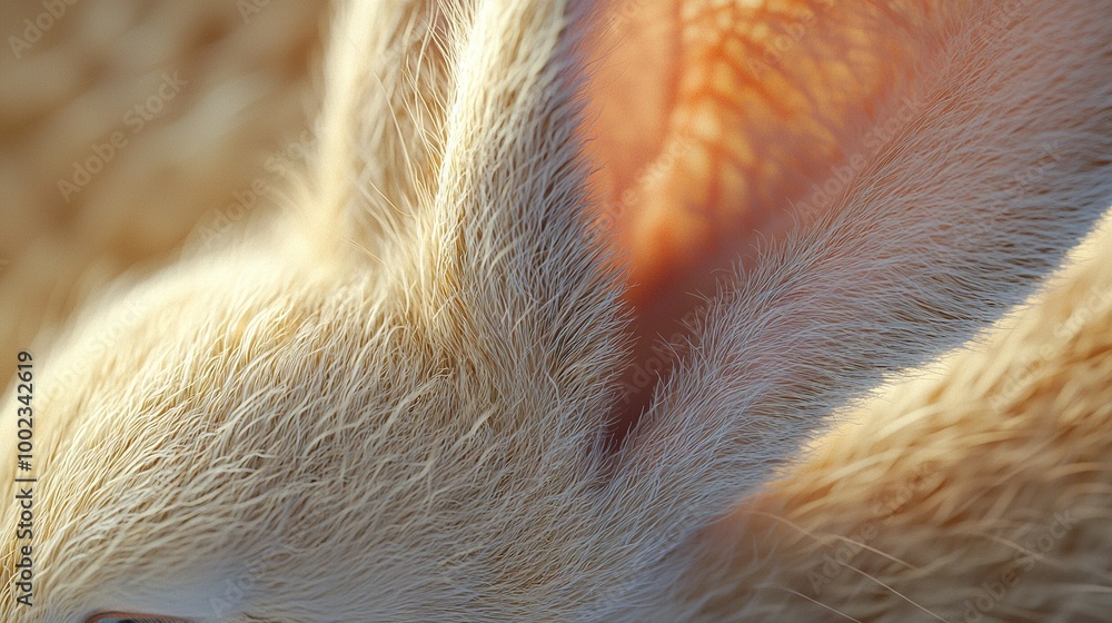 Poster a sharp focus on a white cat's face with a fuzzy depiction of its tail