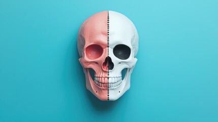 Vibrant Skull Art with Half Anatomical Design