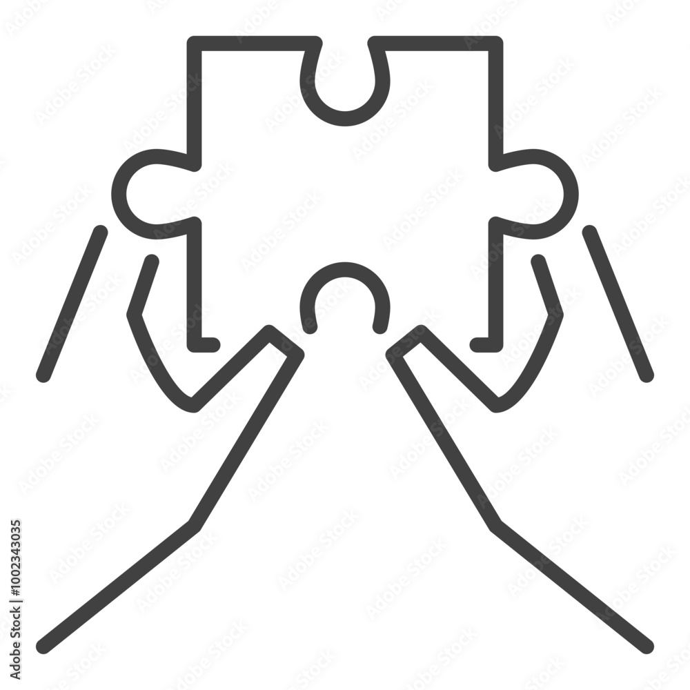 Aufkleber hands with jigsaw puzzle vector icon or symbol in outline style