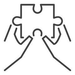 Hands with Jigsaw Puzzle vector icon or symbol in outline style