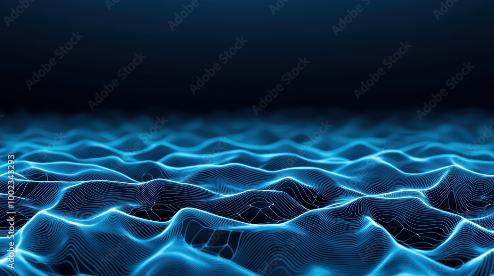 Aufkleber abstract digital waves illuminated in blue, creating a futuristic ocean-like appearance.
