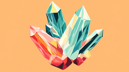 Polygonal Crystal Cluster in Aqua and Coral Tones
