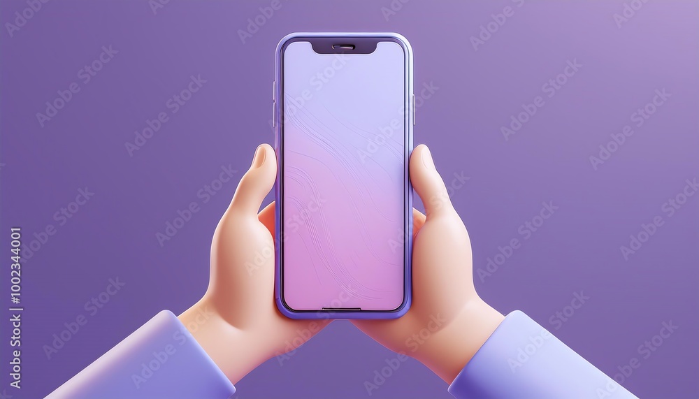 Poster a person holds a smartphone displaying a sleek gradient screen against a purple background, emphasiz