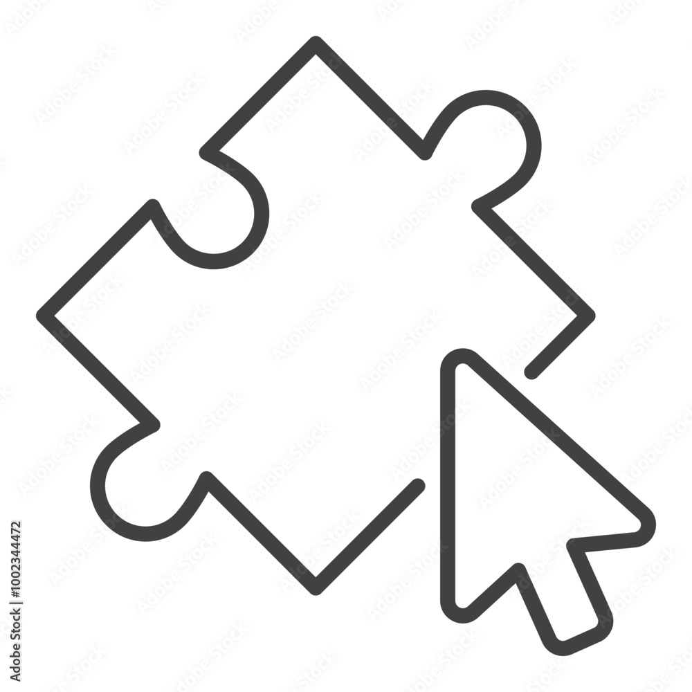 Poster mouse cursor on jigsaw puzzle vector outline icon or symbol