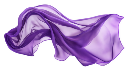 floating light purple fabric blowing isolate on transparent, generative ai