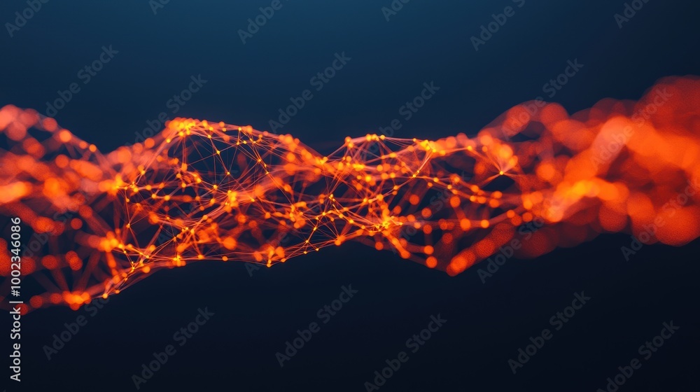 Poster abstract orange light wave with connected nodes