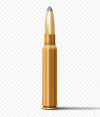 Realistic golden bullet isolated on a transparent background. Vector illustration.