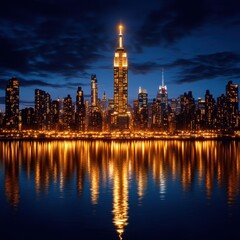 Fototapeta premium City skyline at night with reflections